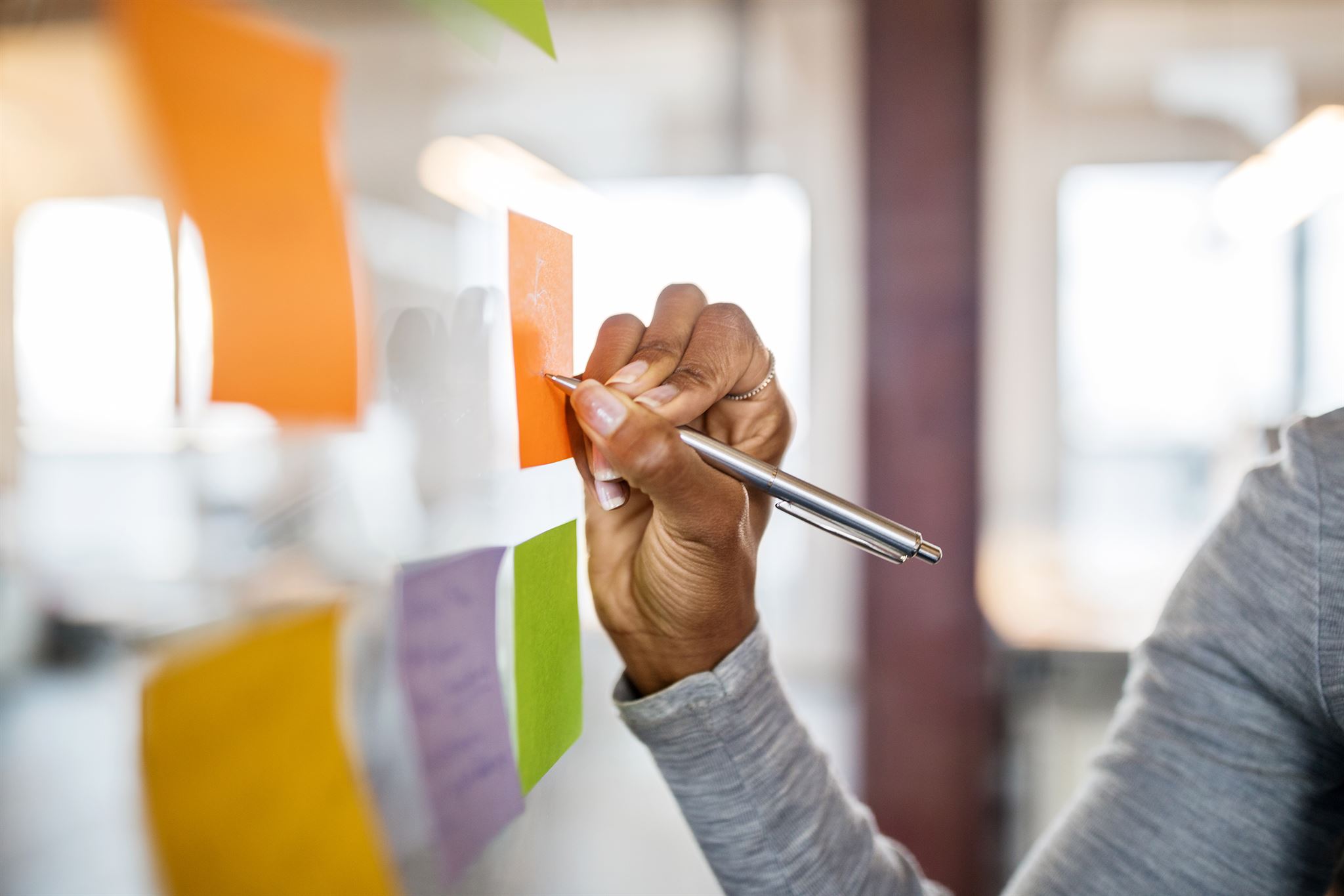 Creative brainstorming session with sticky notes